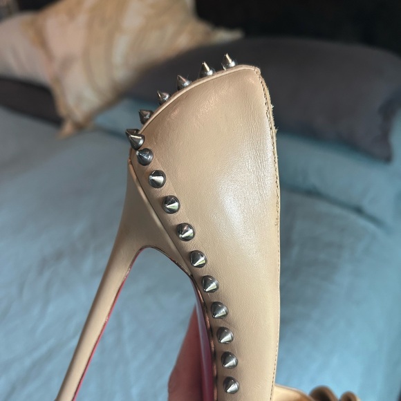 Louboutin Lucifer Bow 120 Spike Pumps size 38.5 Nude Pomice - Picture 11 of 15